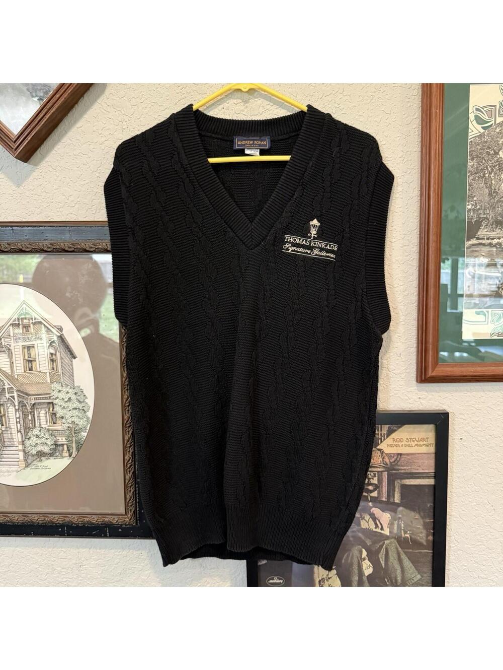 Vintage 90s RARE Thomas Kinkade Signature Galleries Art Knit Sweater Vest Small